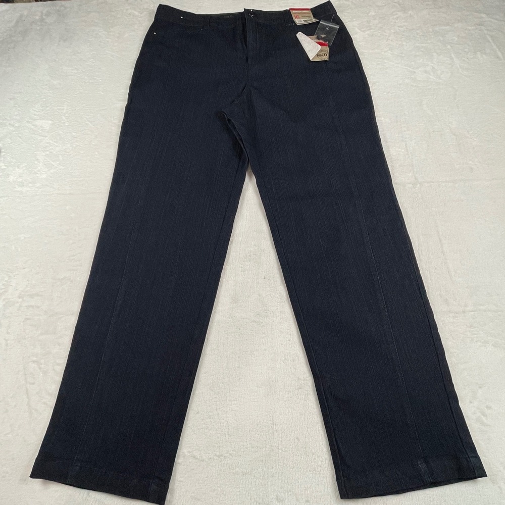 Khakis & Company Women 16 Indigo Dark Rinse Straight Leg Stretch Pants 2-73979